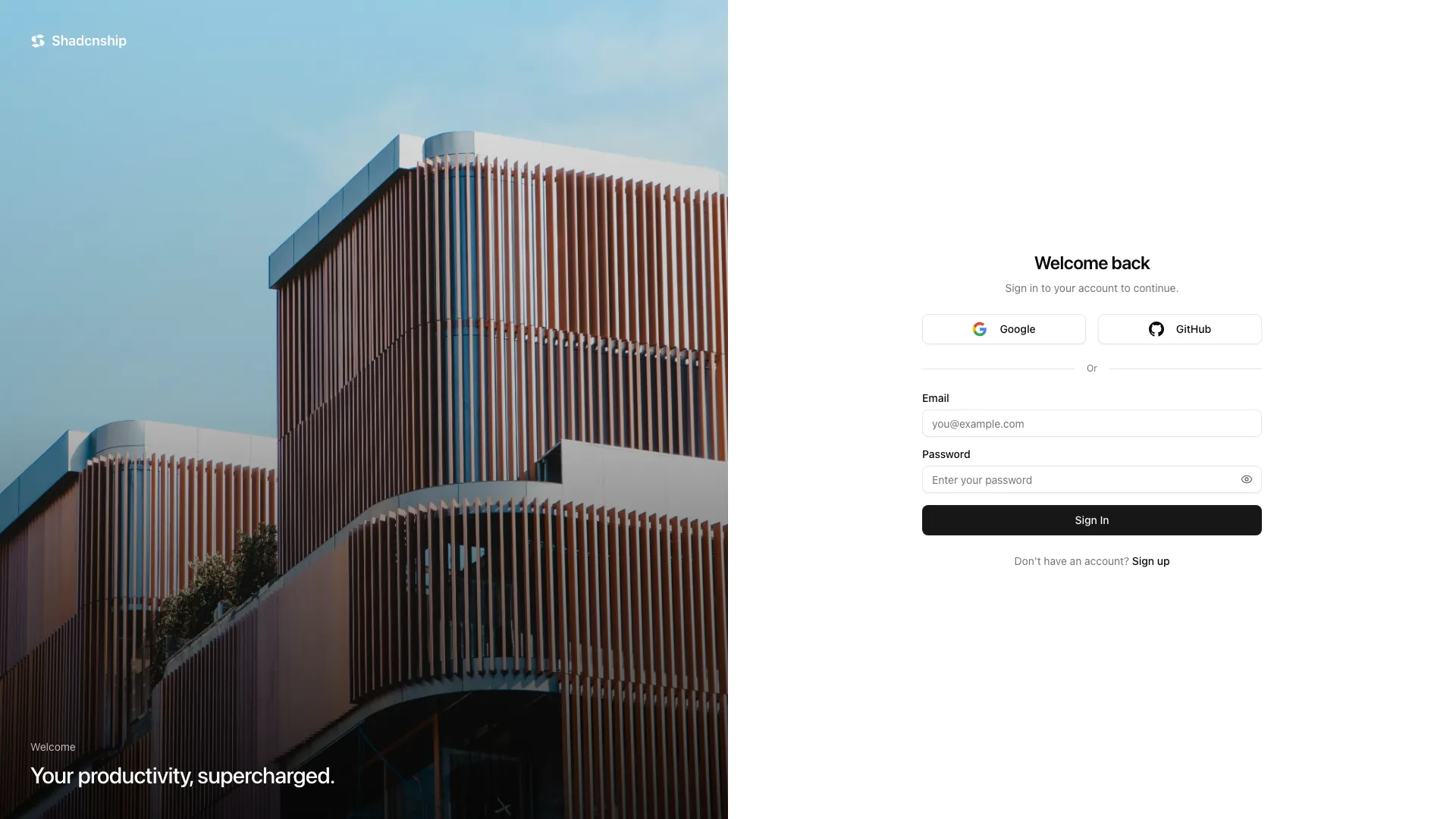 login-02 — Supabase Auth + shadcn/ui